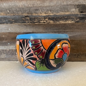 Handcrafted Talavera Clay Planter Hand Painted Flowers Clay Pot Colorful Mexican Clay Pottery