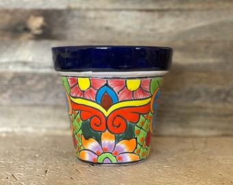 Hand Painted Handcrafted Talavera Planter Pot Colorful Mexican Clay Pottery