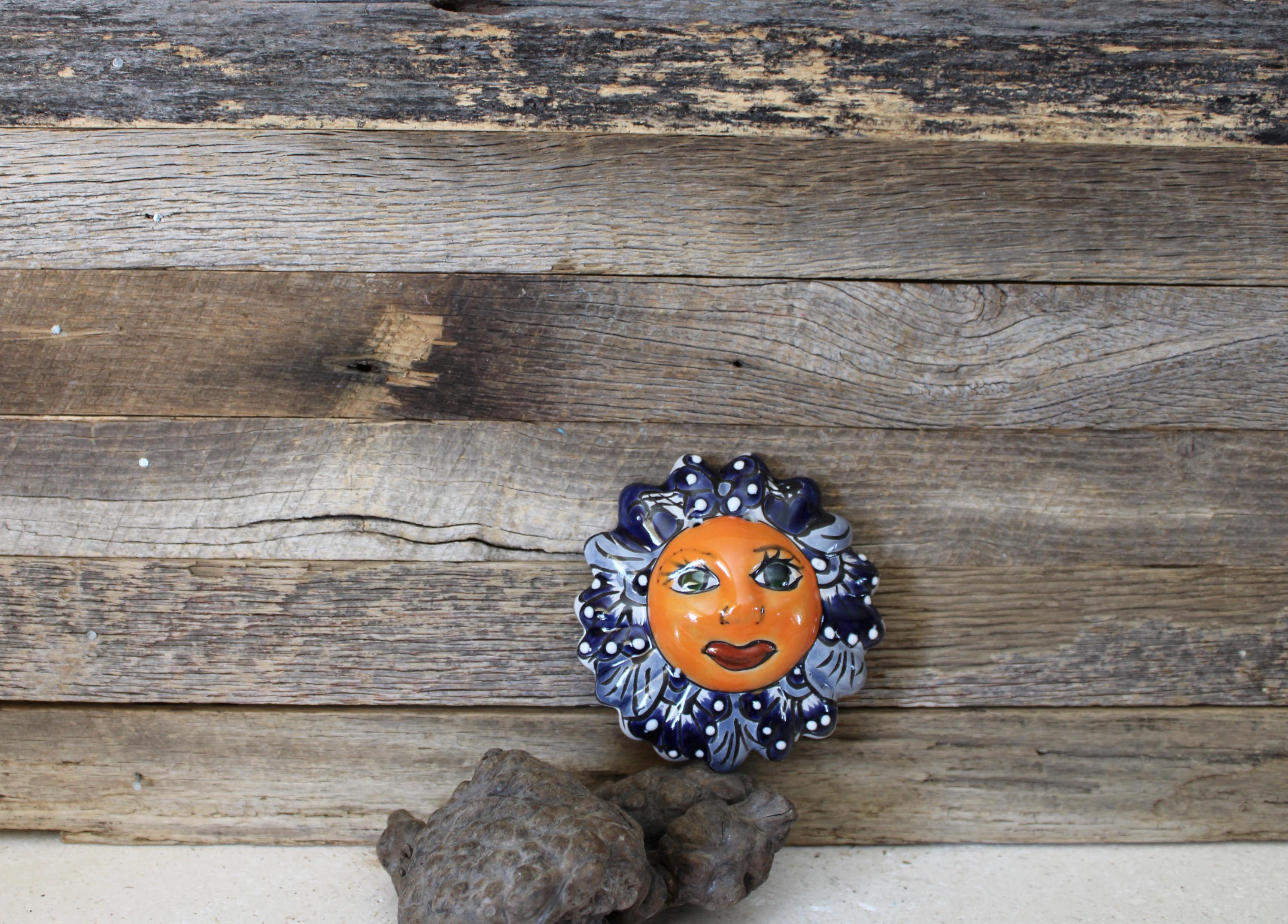 TINY Hand-painted Talavera Sun & Moon Wall Decor: Colorful Mexican