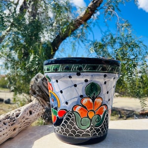 Handcrafted Clay Talavera Planter Vibrant Pot Colorful Hand Painted Flowers Mexican Clay Pottery