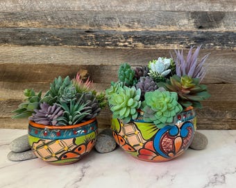 Handcrafted Pot Hand-Painted Talavera Clay Planter: Colorful Mexican Pottery