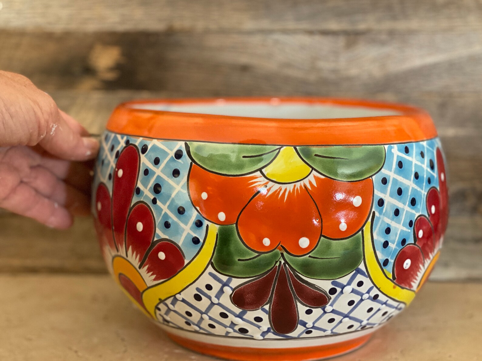 Handcrafted Talavera Fish Bowl Planter Hand Painted Flowers | Etsy