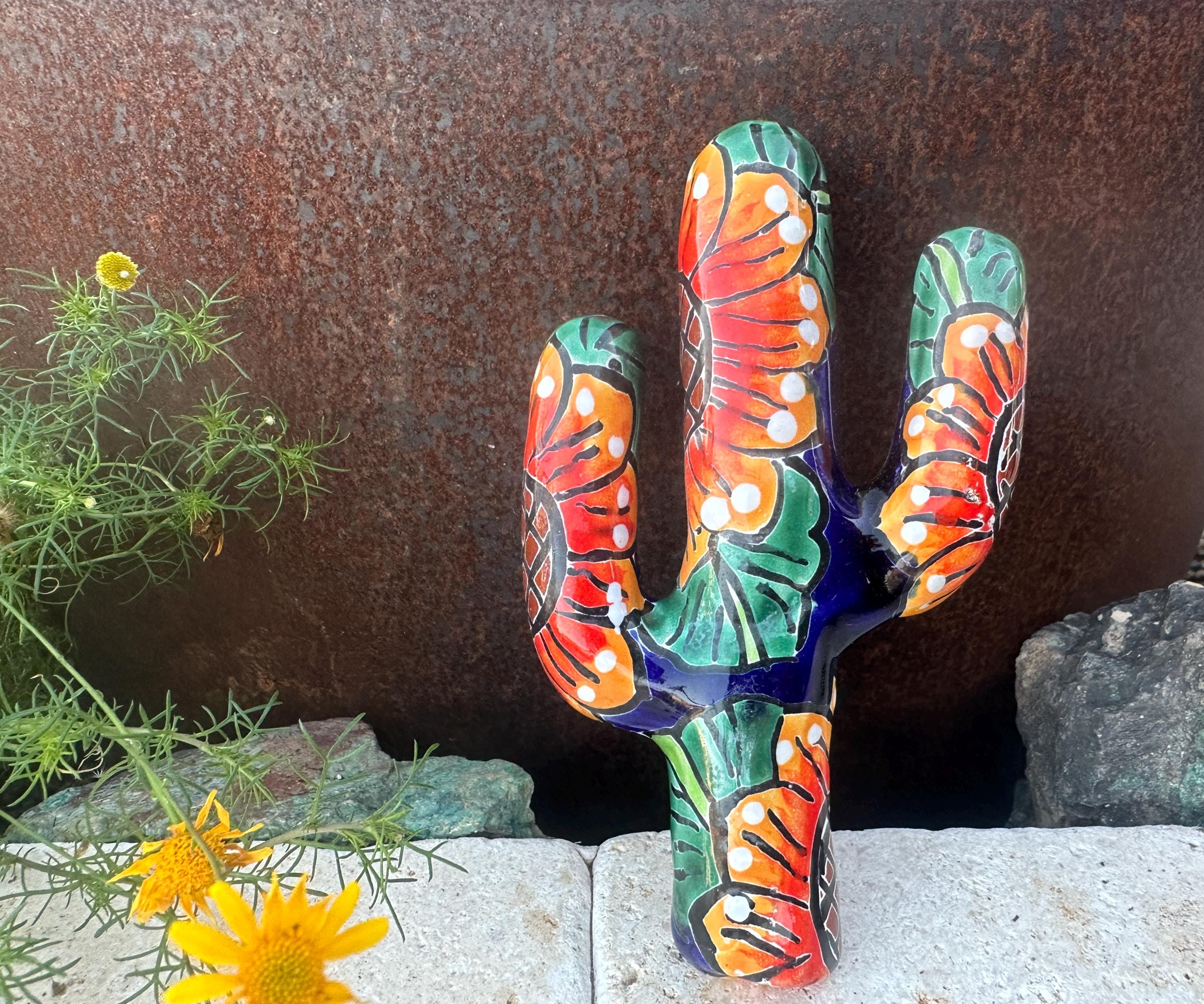 Handcrafted Talavera Style MINI Clay Saguaro Hand-painted Cactus