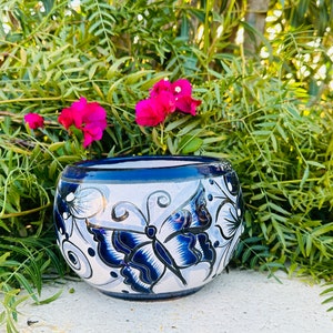 Handcrafted Talavera Fish Bowl Planter Hand Painted Flowers Clay Pot Colorful Mexican Clay Pottery