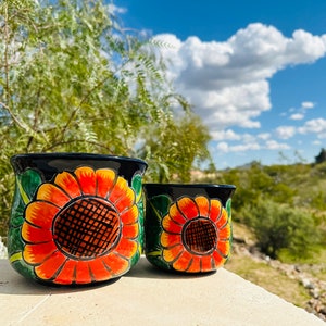 Jardinière Talavera artisanale MINI PETIT pot Tournesol peint à la main Poterie mexicaine en argile colorée