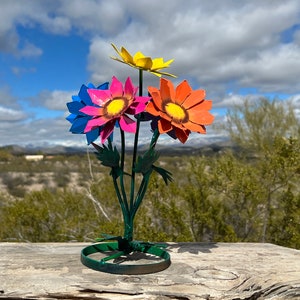 Handcrafted MINI Metal Flower Bouquet Yard Art Metal Landscape Flowers Metal Sunflower Metal Daisy Metal Flower Garden Art