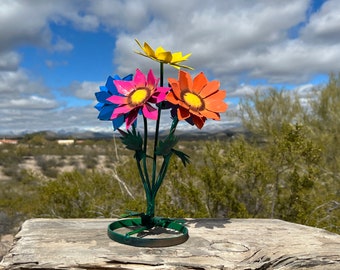 Handcrafted RUSTIC MINI Metal Flower Bouquet Yard Art Metal Landscape Flowers Metal Sunflower Metal Daisy Metal Garden Art