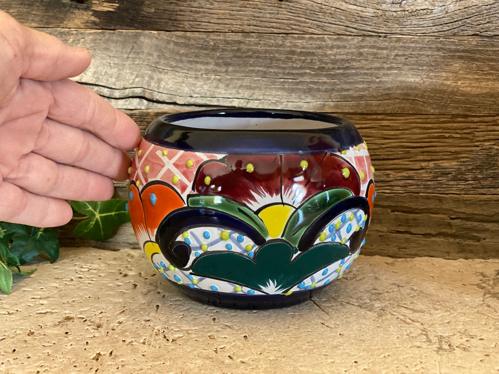 Handcrafted Talavera Fish Bowl Planter Hand Painted Flowers | Etsy