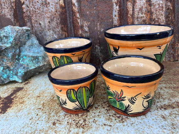 Handcrafted Talavera Style MINI SMALL Pot: Hand Painted Desert