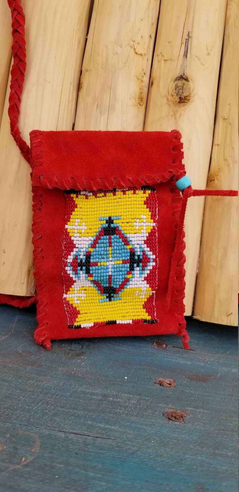 Handmade Suede Beaded pouch purse