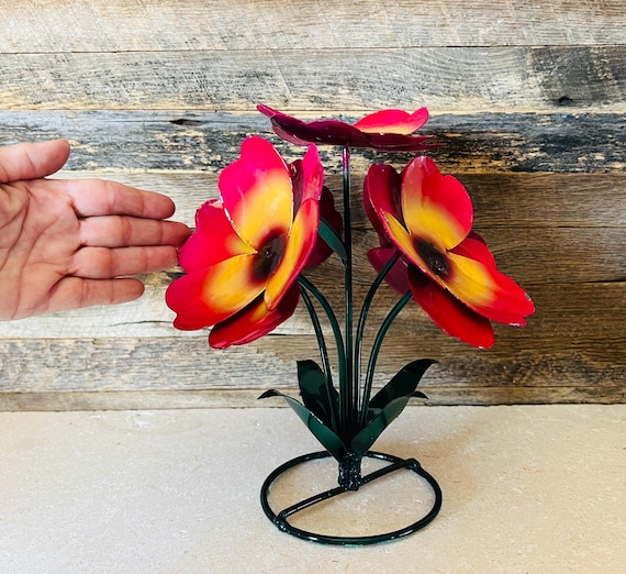 Rustic Handcrafted Vibrant Metal Flowers Mini Metal Bouquet