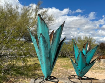 Rustic Turquoise Metal Agave Arizona Landscape Desert Cactus Metal Yard Art