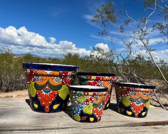 Handcrafted Talavera MINI SMALL Clay Planter Pot Colorful Hand Painted Mexican Clay Pottery Slightly Flawed Discounted