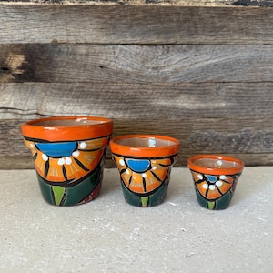 Mini pots en poterie Talavera (lot de 3) : jardinières mexicaines pour succulentes peintes à la main