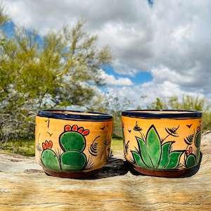 Handcrafted Talavera Planter Clay Pot Colorful Hand Painted Flowers Mexican Clay Pottery Slightly Flawed