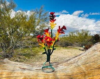 Vibrant Handcrafted Metal Ocotillo Hand Painted Landscape Art Desert Cactus Metal Yard Art