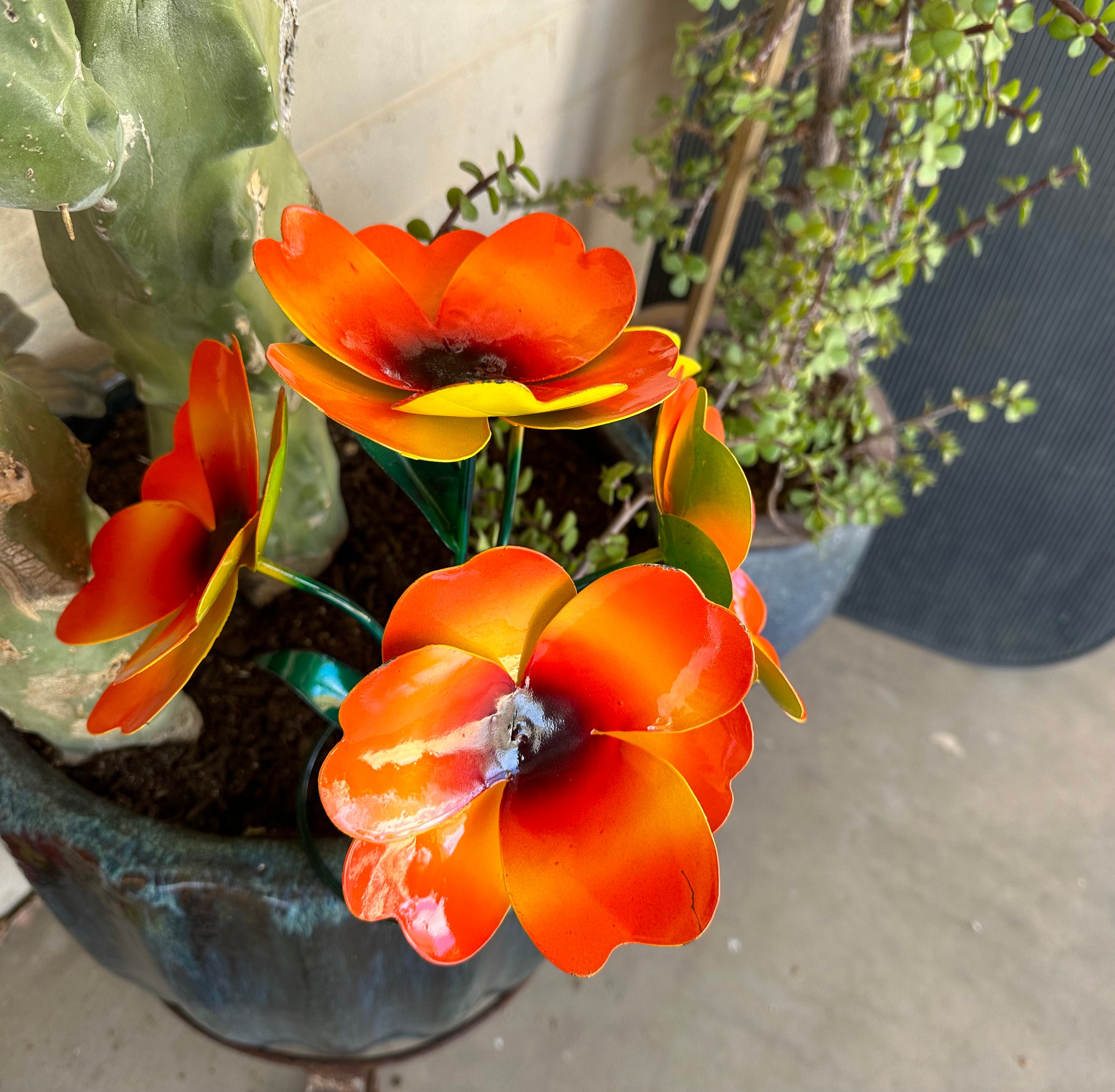 Rustic Handcrafted Vibrant Metal Flowers Metal Bouquet Poppy