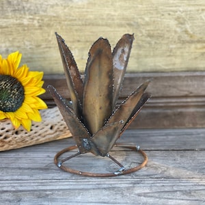 Rustic Metal Agave Sculpture: Tiny/Mini Arizona Desert Cactus Yard Art