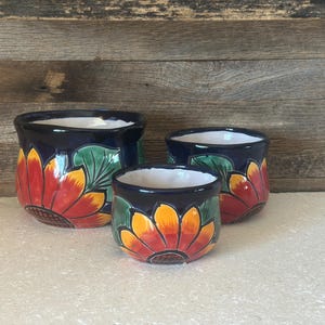 Handcrafted TINY MINI Talavera Planter Pot Hand Painted Sunflower Colorful Mexican Clay Pottery