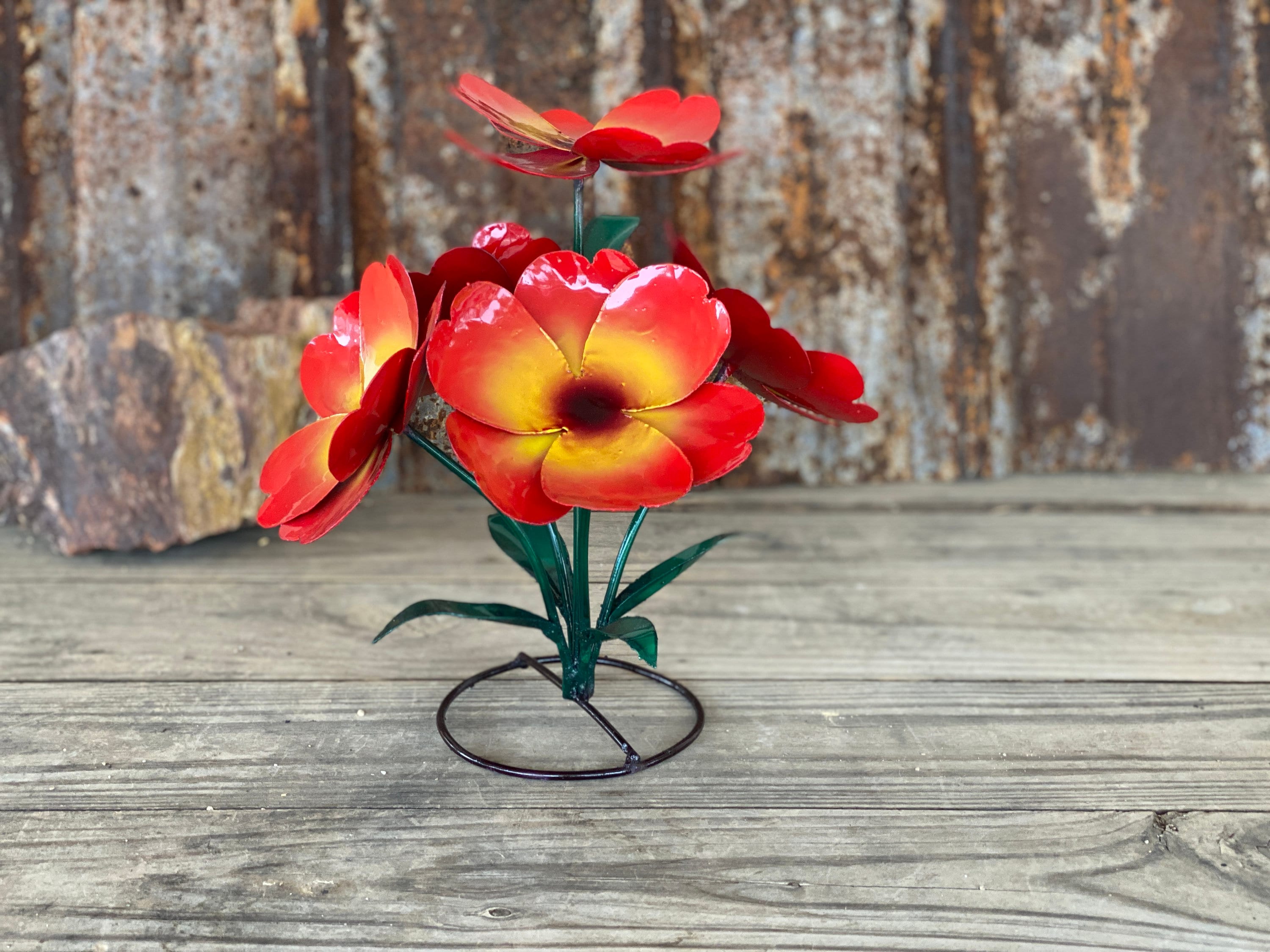 Handcrafted Vibrant Small Metal Flower Bouquet Yard Art Metal Etsy