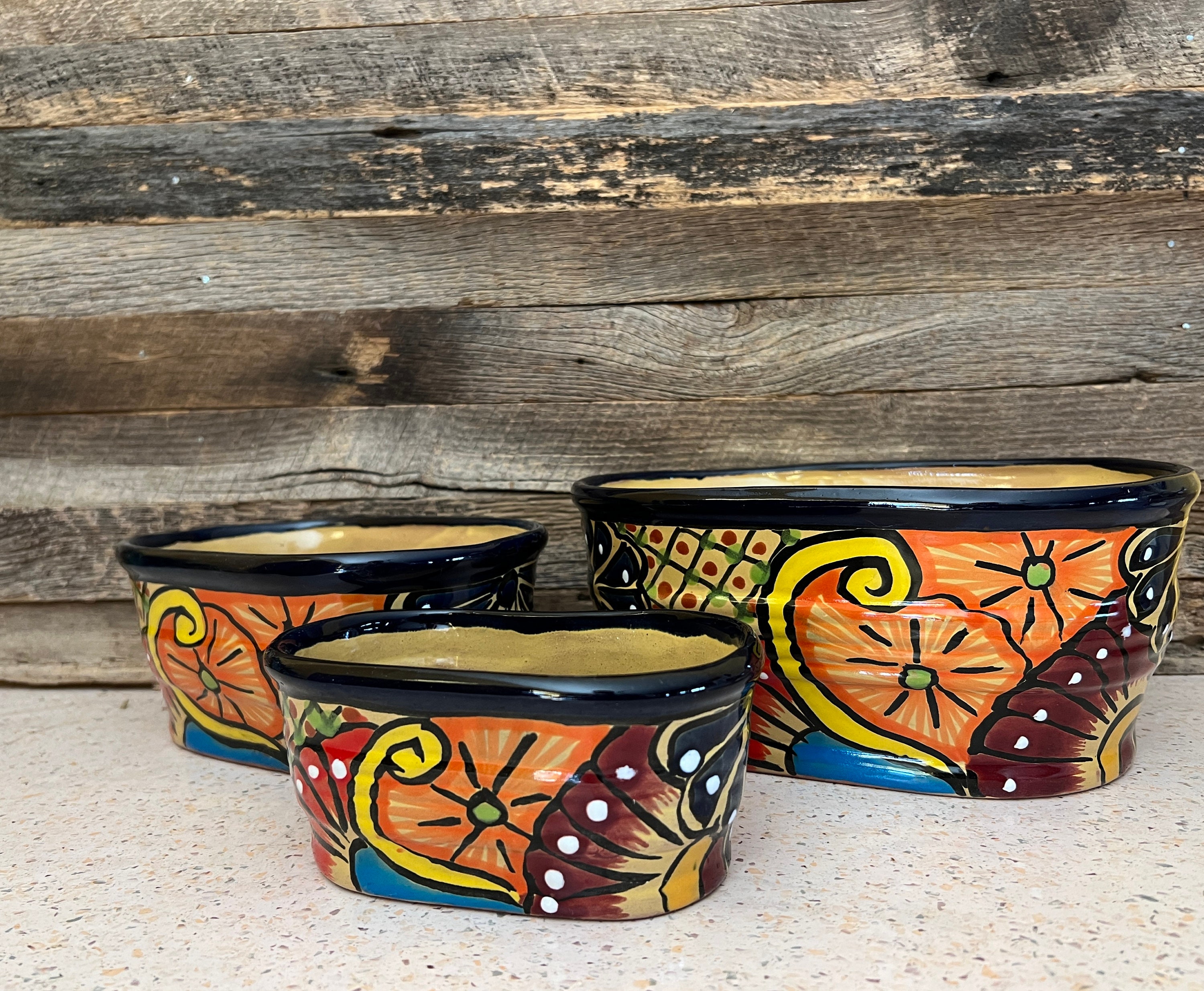 Flawed Discounted Handcrafted Talavera Planter Colorful Hand Painted Mexican Clay Pottery