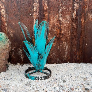 Rustic Hand Painted Tiny Mini Metal Agave Arizona Landscape Desert Cactus Metal Yard Art