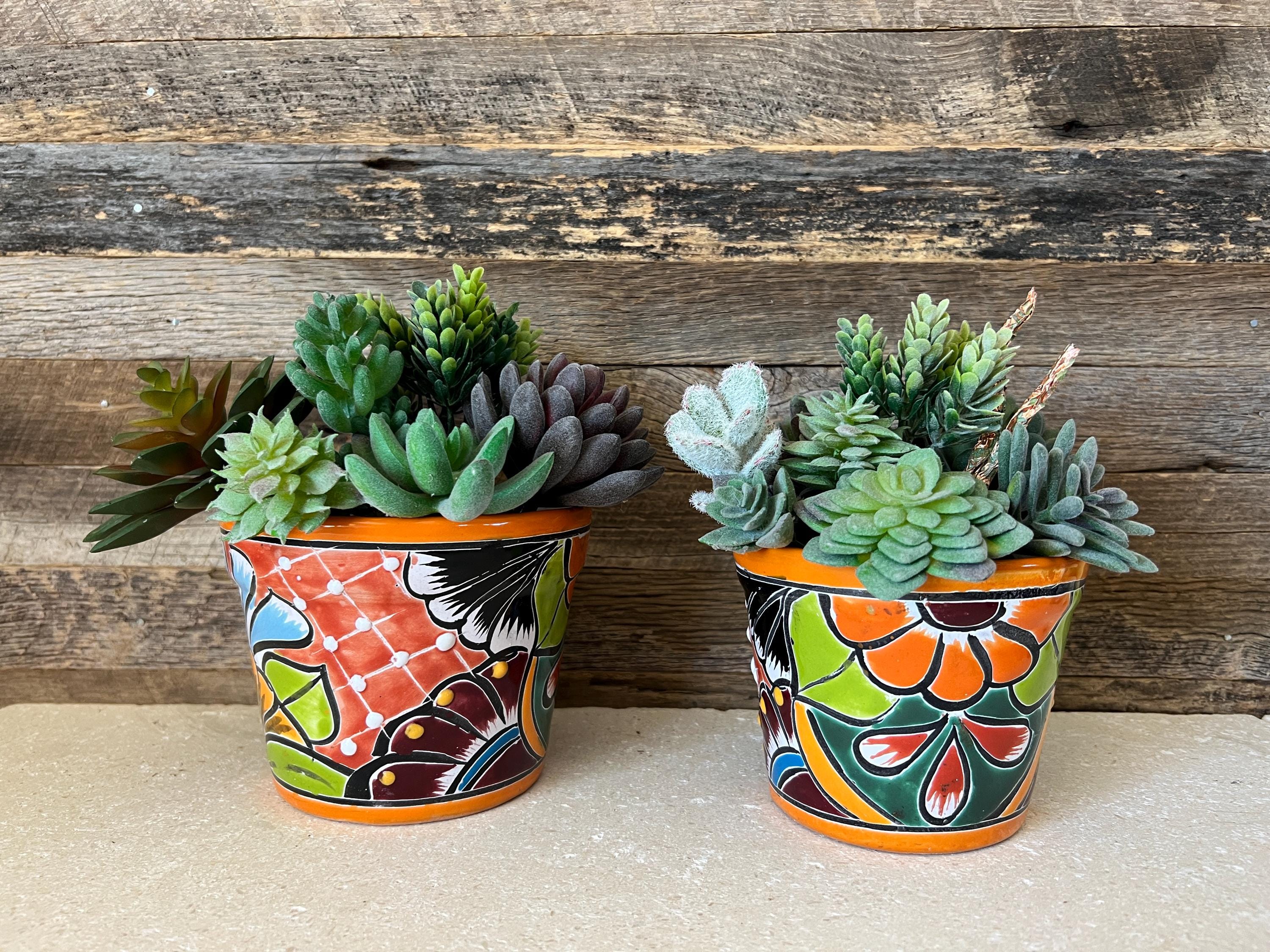 Handcrafted Hand-painted Talavera Style Clay Planter: Colorful