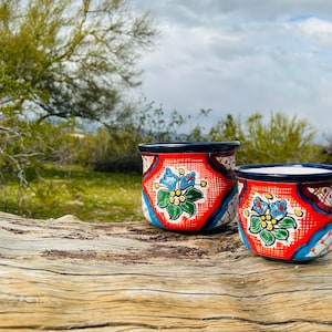 Handcrafted Talavera Planter Pot Colorful Hand Painted Flowers Mexican Clay Pottery