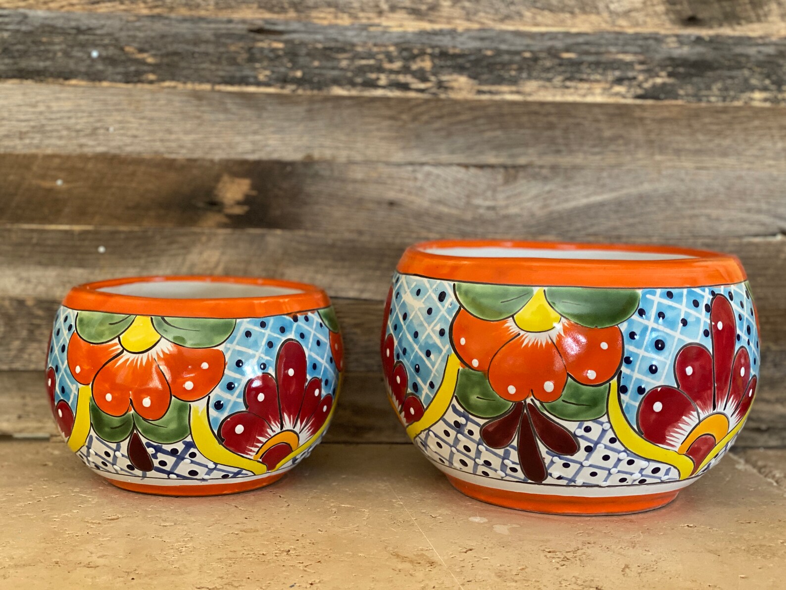 Handcrafted Talavera Fish Bowl Planter Hand Painted Flowers | Etsy