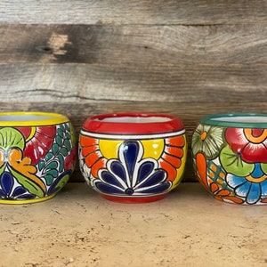 Flawed Discounted Talavera Mini Fish Bowl Flower Planter Pot Colorful Handpainted Mexican Clay Pottery