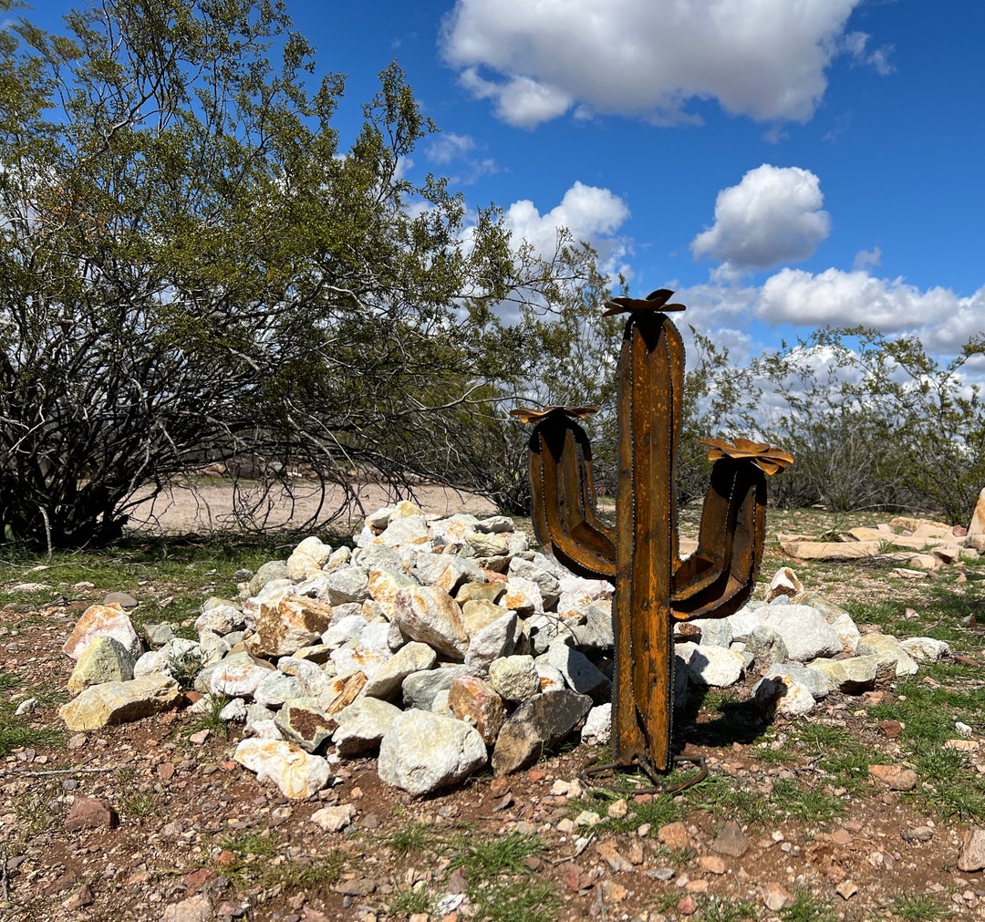 Handcrafted Metal Saguaro: MINI SMALL Cactus Rustic Yard Art