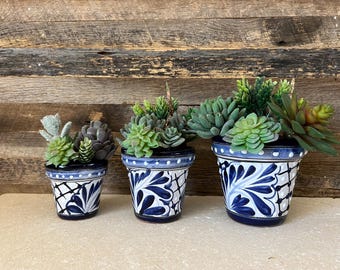 Talavera Pottery Succulent Pots: Set of 3 Handmade Mexican Planters
