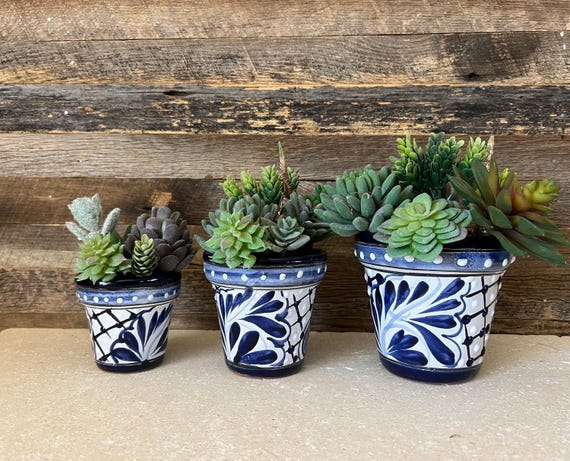 Talavera Pottery Sukkulenten Töpfe: 3er Set Handgemachte Mexikanische Pflanztöpfe