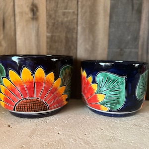 Handcrafted Sunflower Talavera Planter Clay Pot Colorful Hand Painted Flowers Mexican Clay Pottery