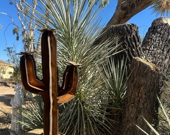 Flawed Discounted MINI Rustic Metal Saguaro Cactus Mexican Metal Yard Art Landscape Art