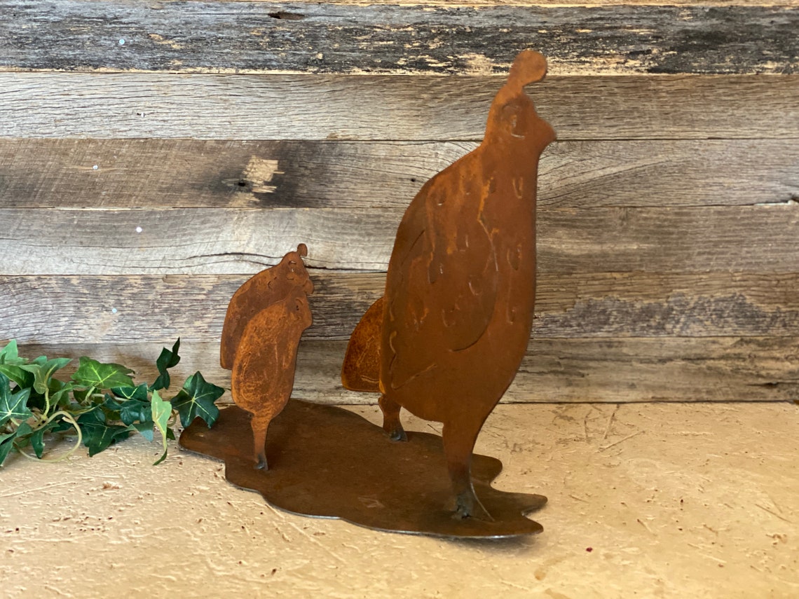 Rusty Metal Yard Art Quail Scene Metal Desert Bird Etsy