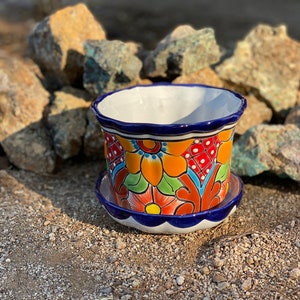 Handcrafted Talavera Planter Pot Colorful MINI Planter Hand Painted Mexican Clay Pottery