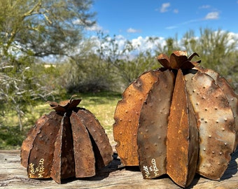 Flawed Discounted Rustic Blooming Barrel Cactus Arizona Desert Cactus Mexican Metal Yard Art