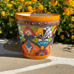 Handcrafted Talavera Planter Pot Colorful Hand Painted Flowers Slightly Flawed Discounted Mexican Clay Pottery