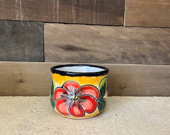 Handcrafted TINY MINI Talavera Planter Pot Colorful Hand Painted Flowers Mexican Clay Pottery