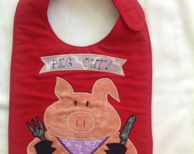 New Quilted Baby Bib Pig Let's Pig Out Red Girls Boys Kids Babies