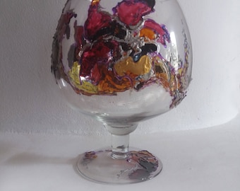 Hand painted glass vase “Flowers”, Candle Holder, Glass art, Stained Glass effect