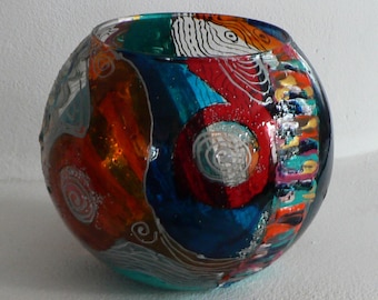 Hand painted glass vase, Candle Holder, Glass art, Stained Glass effect