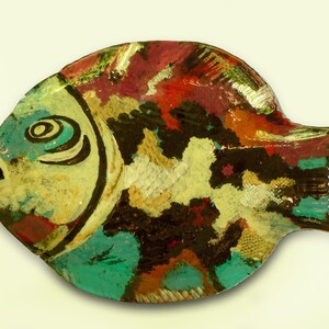 Hand painted glass plate - shaped fish