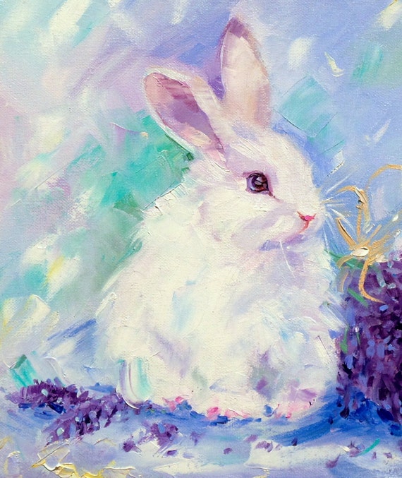 Bunny painting Rabbit painting Lavender 