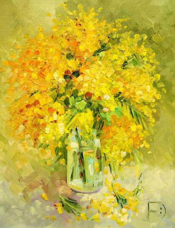 Soleggiata Mimosa Pittura A Olio Su Canvase Pittura Arte Etsy