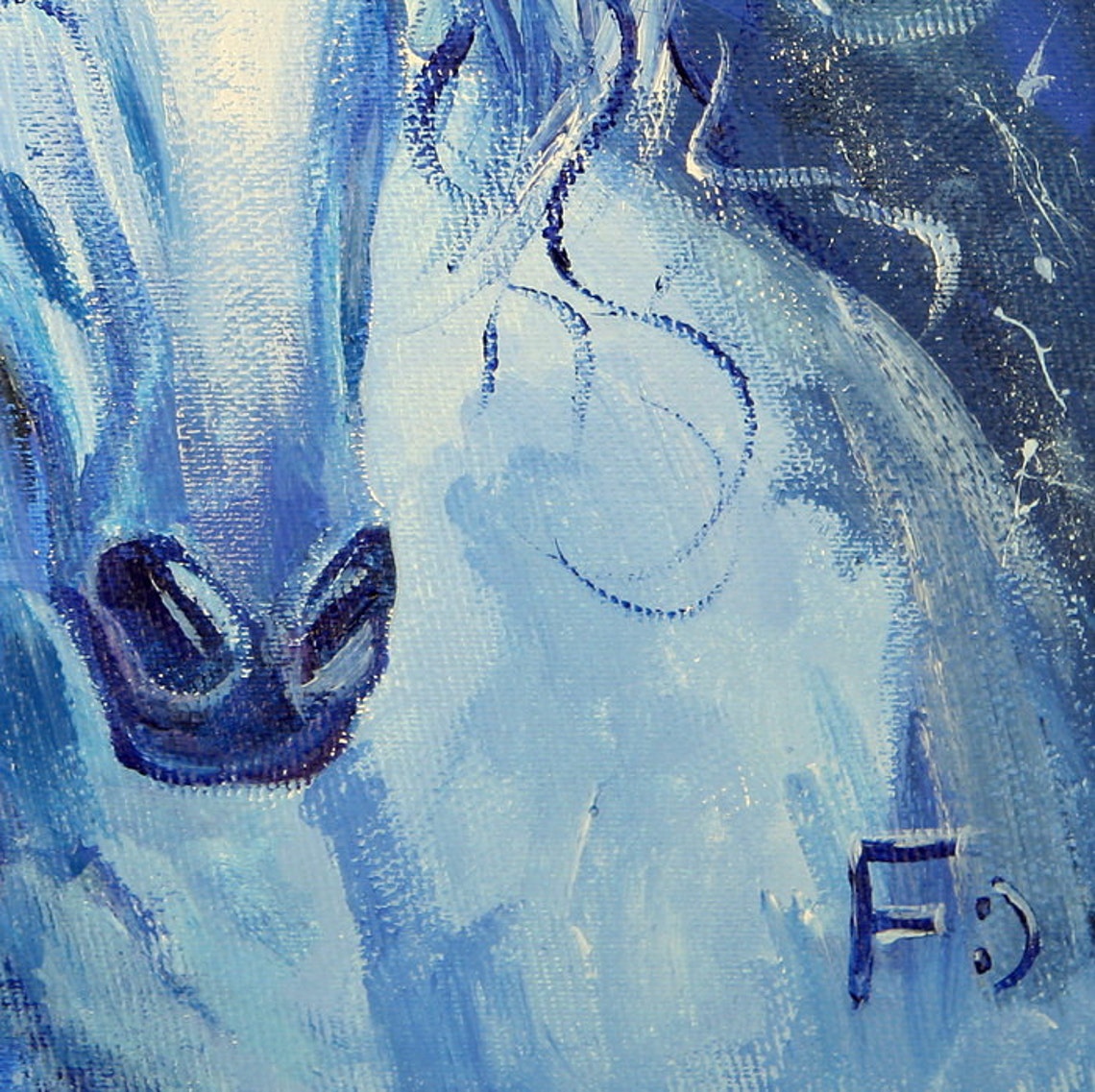 Horse Blue White Horse wall art Bright painting Palette Etsy