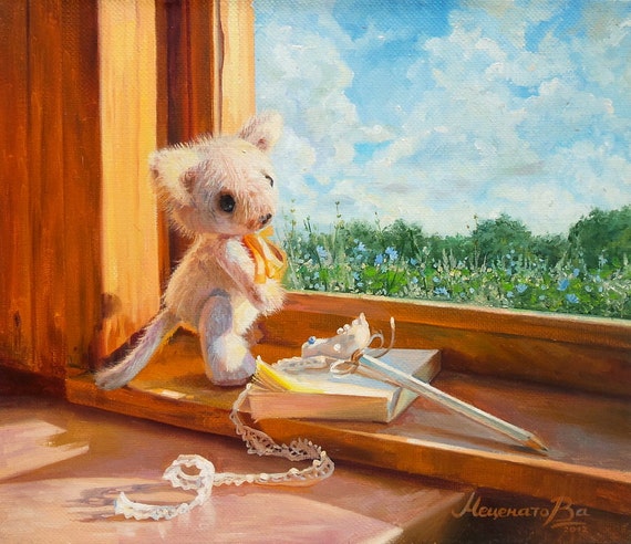 Olgemalde Katzchen Teddy Gemalde Von Metsenatova Etsy