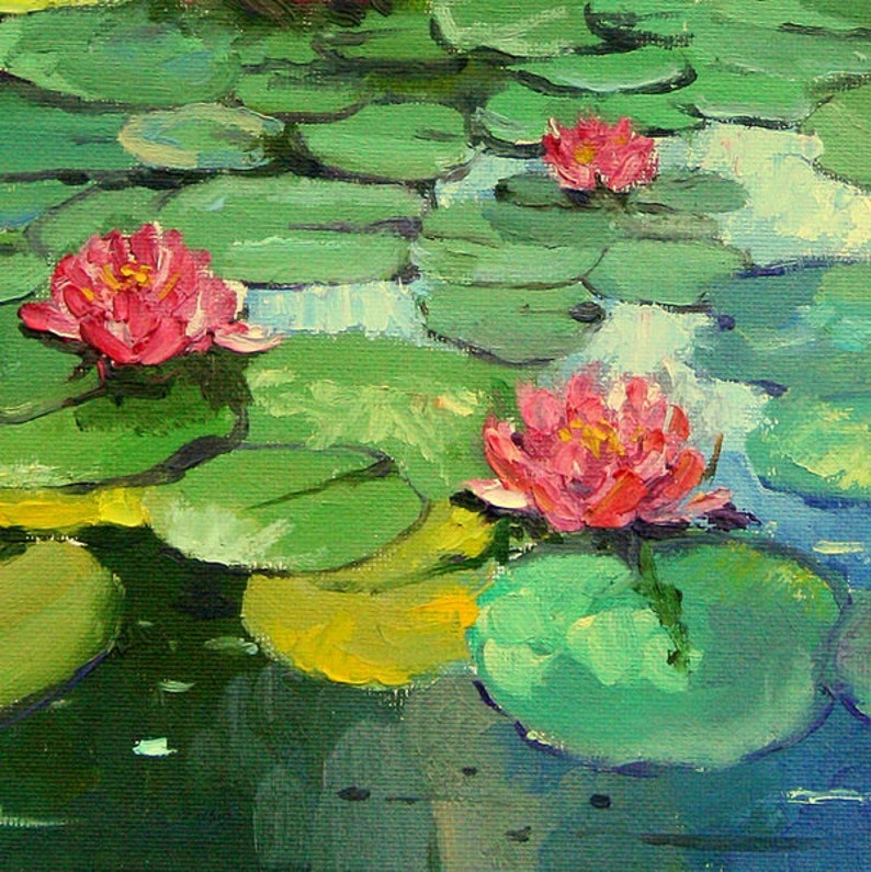 Öl strukturiertem Teich mit Seerosen Malerei Grafik Malerei Etsy