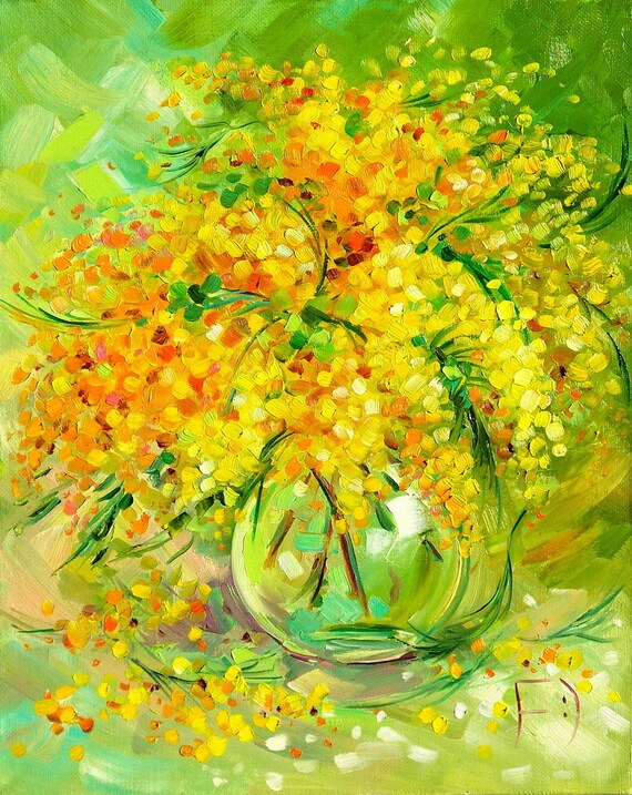 Olio Pittura Strutturata Sunny Mimosa Metsenatova Di Pittura Etsy